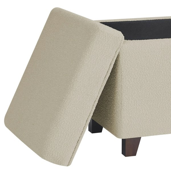 Luxury Living Boucle Fabric Square Ottoman Footstool with Storage - Beige