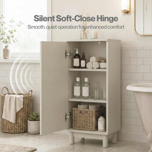 Levede Slim Bathroom Cabinet Tall Fluted Storage Cupboard Adjustable Shelf Cream