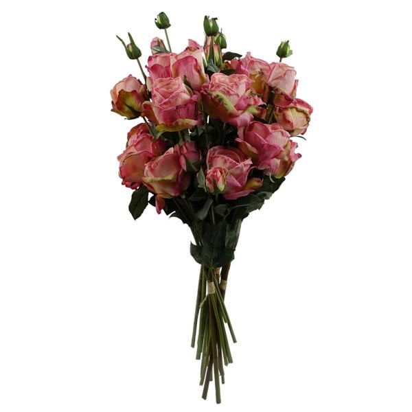 Leaf 6 x 60cm Pink Rose Artificial Flower Sprays - 24 Flowers 18 Buds