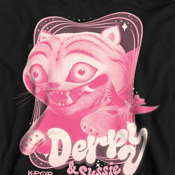 K-Pop Demon Hunters Unisex Adult Derpy & Sussie Gradient Logo Sweatshirt - Black/Pink