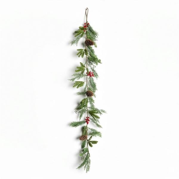 18cm Green Cedar Christmas Garland with Red Berries and Pinecones for Indoor or Outdoor Display image 5
