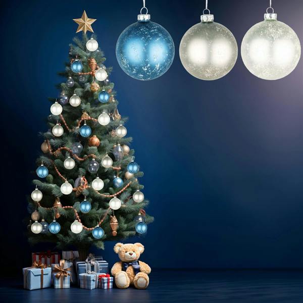 8cm Christmas Marble Glass Baubles Set, 12 Pack with 3 Assorted Designs for Festive Decorating image 1