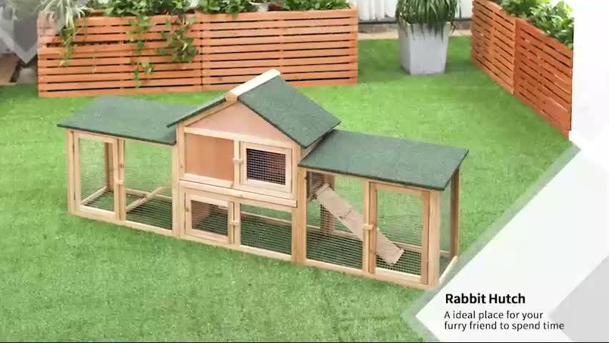 PawHut Rabbit Hutch Bunny Cage Guinea Pig House w/ Tray Ladder Outdoor Run
