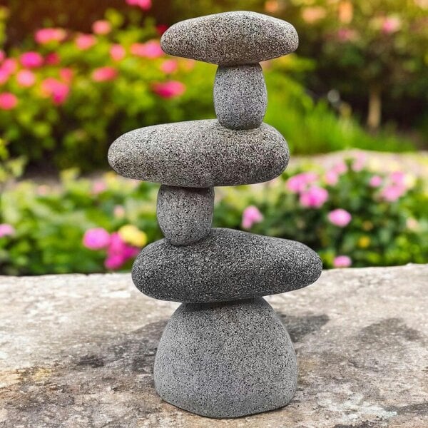 EDH Door Hardware Resin 6 Stone Cairn Sculpture – 30.5cm x 16.5cm x 9cm | Zen Garden Rock Stack for Outdoor & Indoor Décor