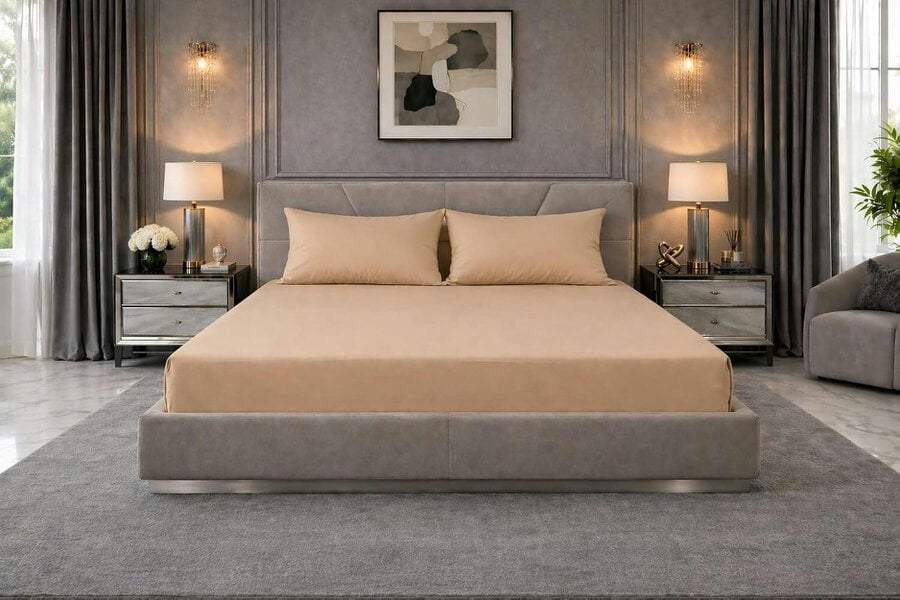 Night Zone Extra Deep Fitted Sheet 40cm – Polycotton Easy Care Bed Sheet - Latte