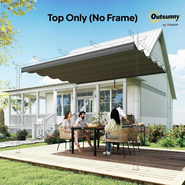 Dark grey top-only pergola canopy fabric over a backyard deck