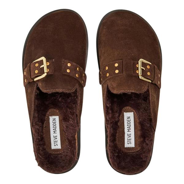 Steve Madden Womens/Ladies Evergreen Suede Buckle Detail Flat Clogs - Brown - 