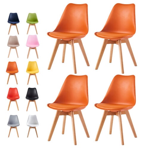 Set of 4 Dining Chairs with Solid Wooden Legs and Seat Cushion Pads Eva