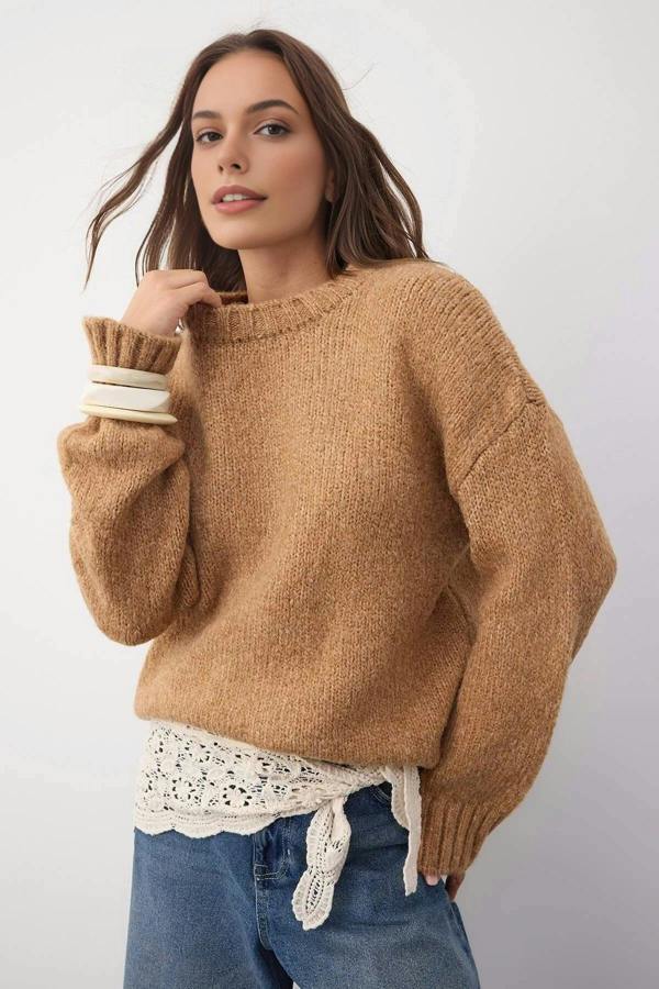 WOVCOR Soft-Textured Oversize Basic Knit Sweater