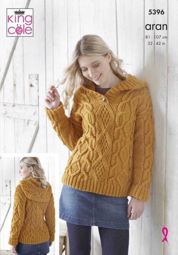 King Cole Fashion Aran Knitting Pattern 5396, Hoodies, Ponchos for Women, 32 - 42 Inches