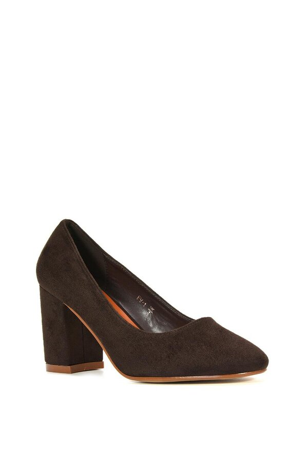 XY LONDON Round Toe Mid Block Heel Court Shoe Heels