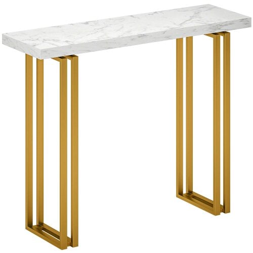 Wyld Haus Mahota Metal And Faux Marble White Slim Entryway Console Table With Safety Bracing