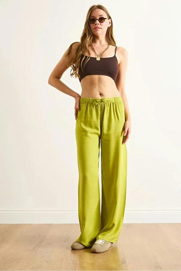 Hoxton Gal Basic Belted Woven Viscose Palazzo Pants