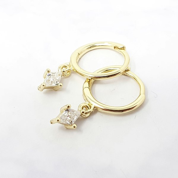 Delicate Dangle Diamond April Birthstone Hoop Earrings