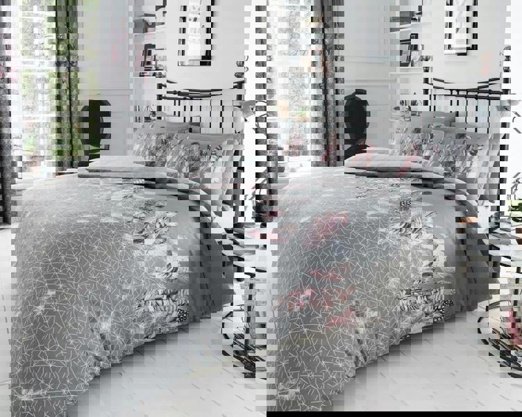 Smart Living Feathers Duvet Cover and Pillowcase Set - Grey