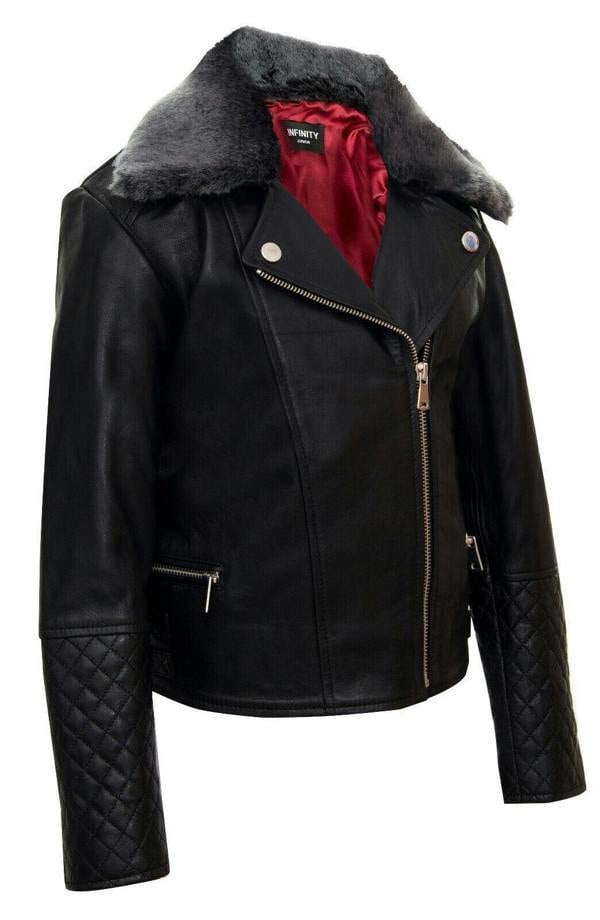 Infinity Leather Kids Jackets Girls 100% Leather Detachable Collar Biker Jackets (3-13 Years)