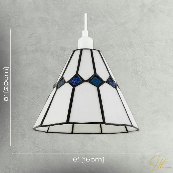 White Glass Tiffany Pendant Light Shade with Midnight Blue Diamonds Image 7