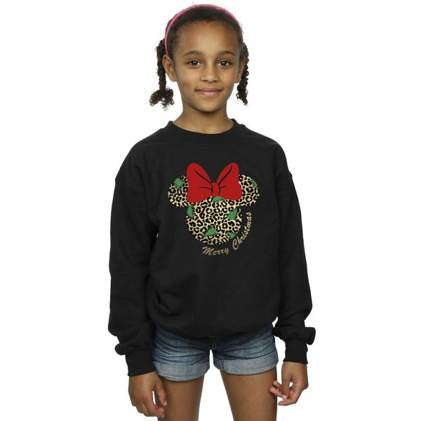 Disney Girls Minnie Mouse Leopard Christmas Sweatshirt - Black