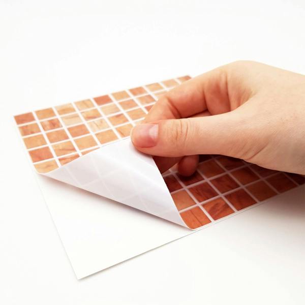 WALPLUS WT1592 - Triana Marble Brown and Cream Mosaic Wall Tile Sticker Set - 15 x 15 cm (6 x 6 in) - 24 pcs