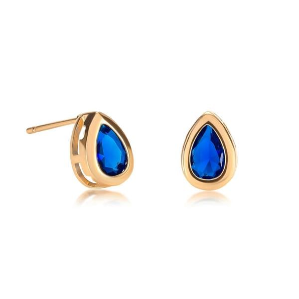 Zavana Gold Plated Blue Bezel Set Stud Earrings with Pear-Shaped Blue Cubic Zirconia Stones