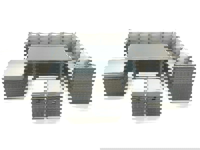 Fimous 7 Seater PE Rattan Corner Sofa Set Rectangular Dining Table Set With Seat And Back Cushion