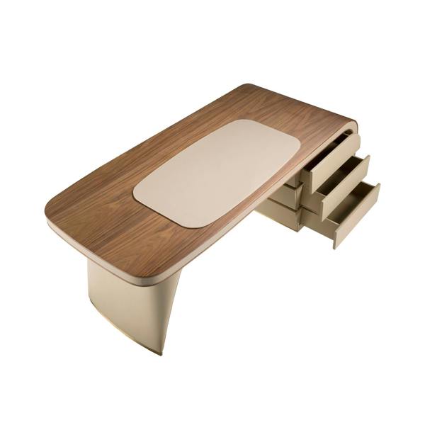 Angel Cerdá Writing Desk in Walnut and Wood Upholstered in Cream Leatherette 3268