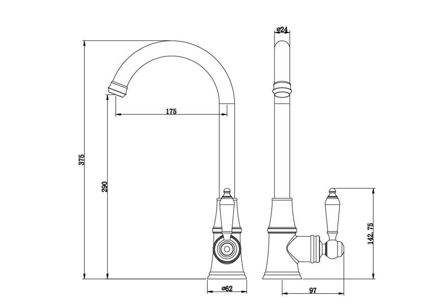 Flode Kjerag | Single Lever Traditional Kitchen Sink Mixer Tap | Copper Finish