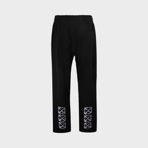 Supplied Fashion black fleece sweatpants with signature arrow branding on the lower legs and a closed hem design.