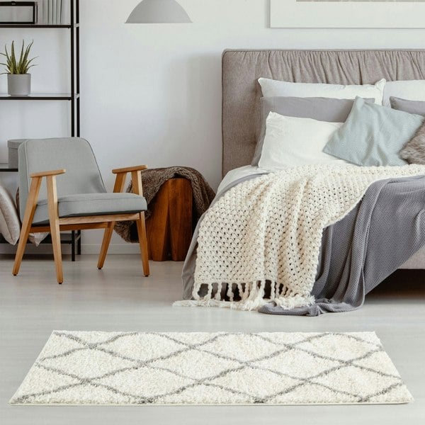 Moroccan Design Thick Shaggy Area Rugs Ivory