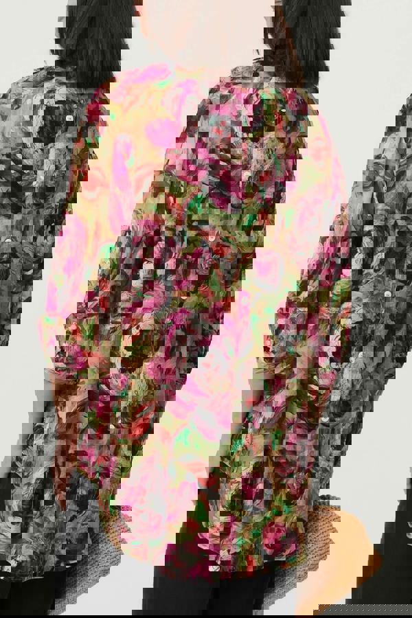 Pink | Floral Button 3/4 Sleeve Relaxed Blouse