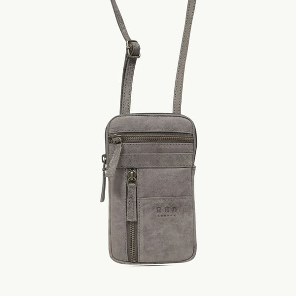 Real Hide Bags 'BROOKE' Grey Distressed Real Leather Mobile Phone Crossbody Bag