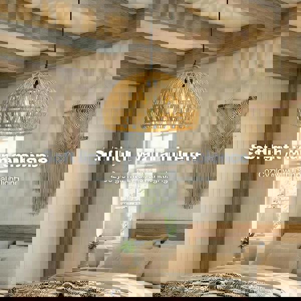 Emitto Rustic Ceiling Pendant Light Shade Hemp Rope Lamp Shade Boho Yellow 23cm