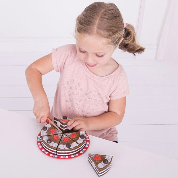 Bigjigs Toys Wooden Chocolate Cake Toy - Includes 6 Slices & Cake Slicer