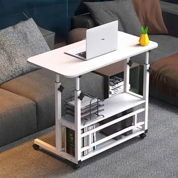 Living and Home 3-tier Height Adjustable Mobile Table Overbed Desk with Shelves Wheels