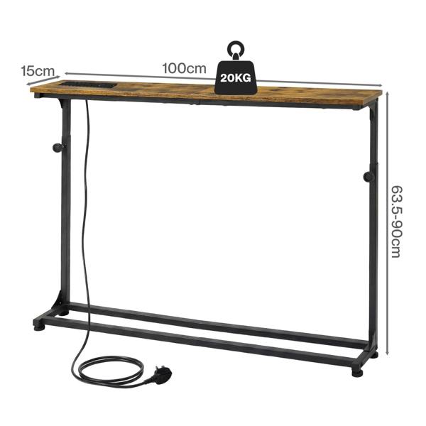 Levede Console Table Slim Height Adjustable with Outlets for Entryway Sofa Black