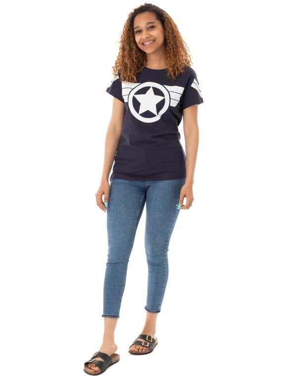 Marvel Womens Blue Captain America Logo Short Sleeved T-Shirt