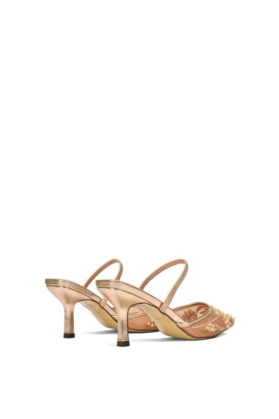 XY LONDON Embroidered Slingback Mesh Court Shoes