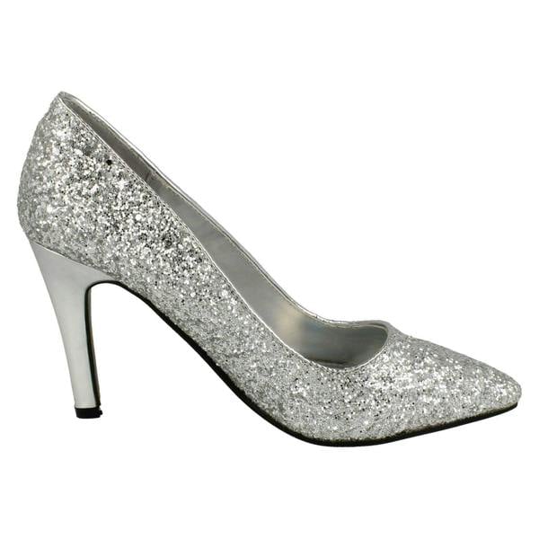 Anne Michelle Ladies Anne Michelle Pointed Toe Glittery Court Shoes