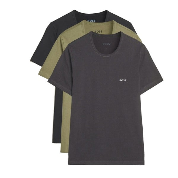 BOSS 3 Pack Cotton T-Shirts Black/Dark Grey/Khaki Green