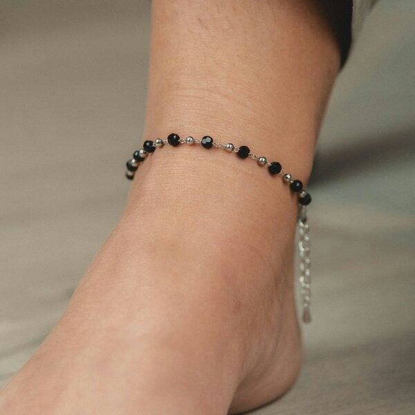 The Colourful Aura Asian Black Bead Chain Nazaria protection Indian Payal Emo Anklet