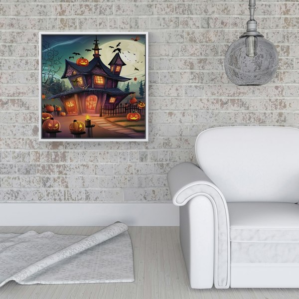 Warren Reed Spooky Halloween House Framed Canvas