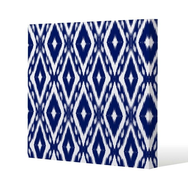 Benjamin Tate Design Tribal Art Ikat Ogee in traditional classic blue Slim Style Canvas Print  50x50cm , 15mm Slim Real wood.
