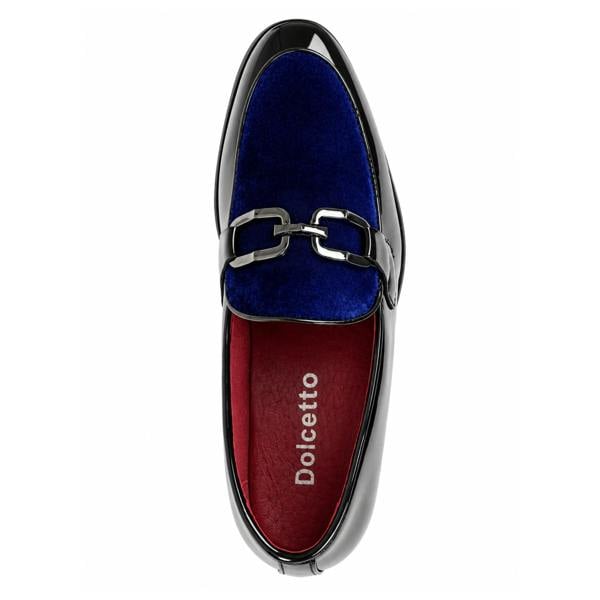 Dolcetto Men's Velvet Patent Slip-On Dress Loafers