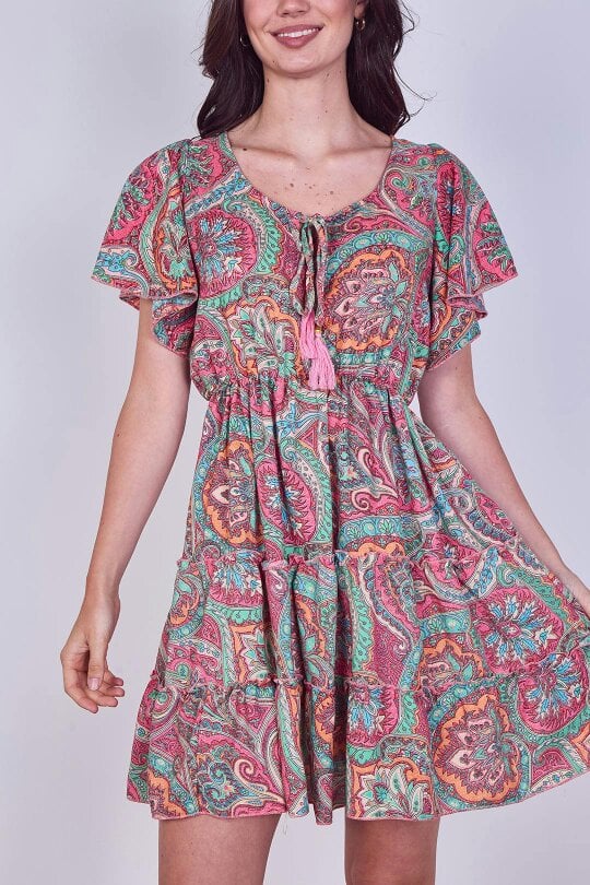 Elaina Fashion Mini Dress – Effortless Boho Style with Paisley Print