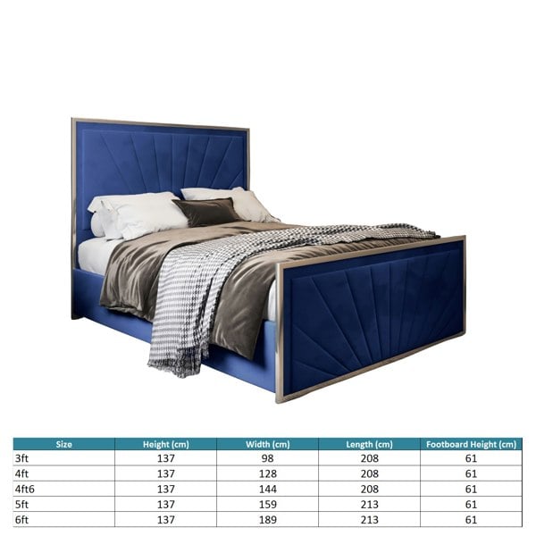 Casa Magna Roxy Upholstered Soft Velvet Metal Bed Frame - Blue