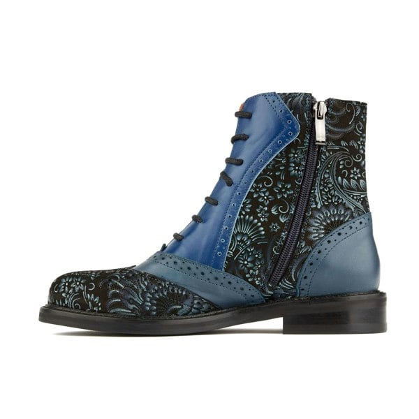 Embassy London Brick Lane Boots - Blue - Women's leather oxford higher ankle boot with brogue detail
