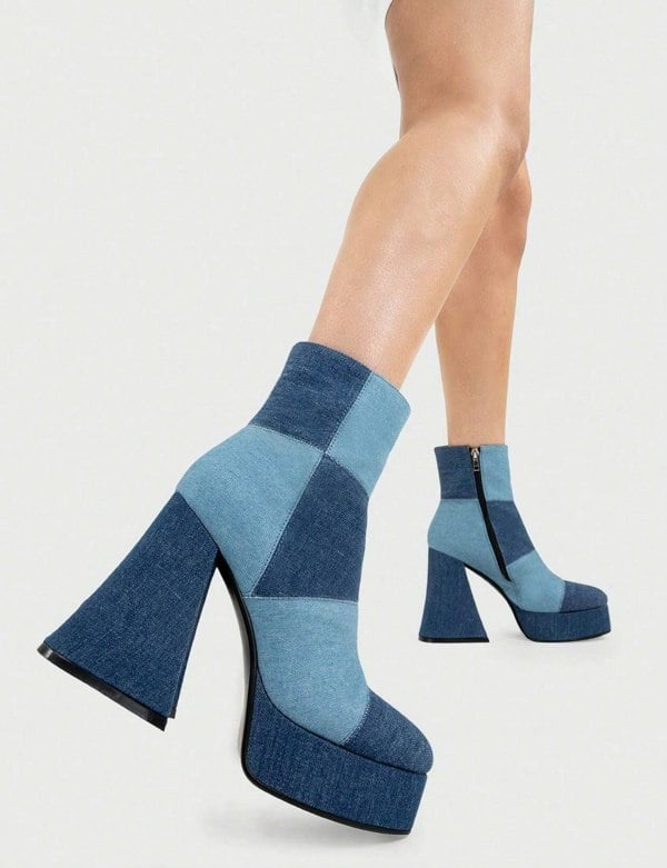 Lamoda Break In Two Platform Ankle Boots Denim, Chic Platform Booties
