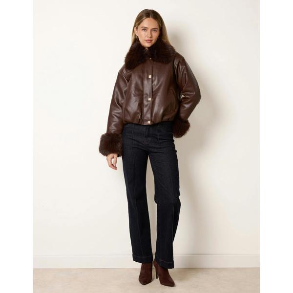 Blue Vanilla Faux Fur Collar & Cuff Cropped Jacket