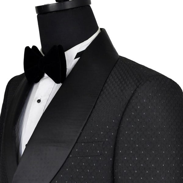 David WeJ Alfredo Double Breasted Shawl Lapel Dotted Jacquard Tuxedo- Black