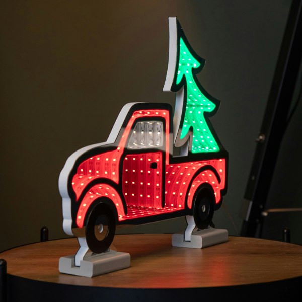 Samuel Alexander 40cm Infinity Light up Christmas Truck Decoration with Red & Green LEDs on Wooden Base